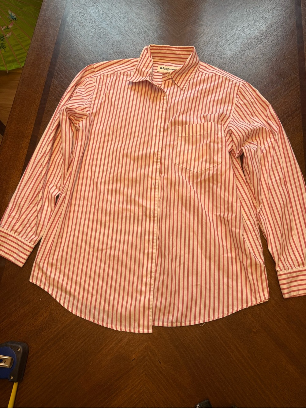 Appleseed's Red and White Striped Casual Button-Down Shirt